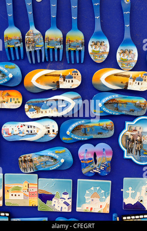 View of colourful ceramic souvenirs for sale in one of the many shops of the beautiful Venetian harbour town of Chania. Stock Photo