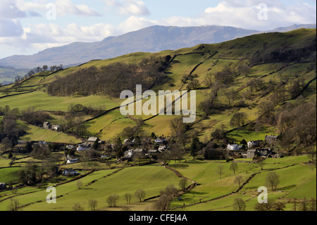 Troutbeck village and the Coniston Fells. Lake District National Park, Cumbria, England, United Kingdom, Europe. Stock Photo