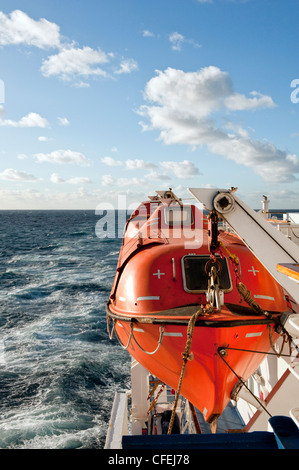 Lifeboat on a ship, the RMS St Helena traveling from St Helena in the South Atlantic Ocean to Cape Town South Africa Stock Photo