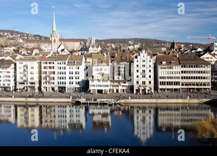 View of the houses on the Limmat shore Stock Photo