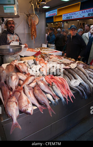 Seafood department Mercado Central de Atarazanas market hall Malaga Andalusia Spain Europe