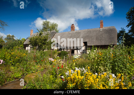 Warwickshire, Stratford on Avon, Shottery, Anne Hathaway’s cottage, floral garden in sunshine Stock Photo