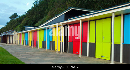 beach huts, Filey, North Yorkshire Stock Photo