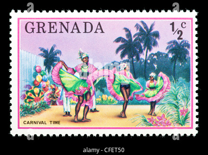 Postage stamp from Grenada depicting dancers in carnival clothing, issued for the promotion of tourism Stock Photo