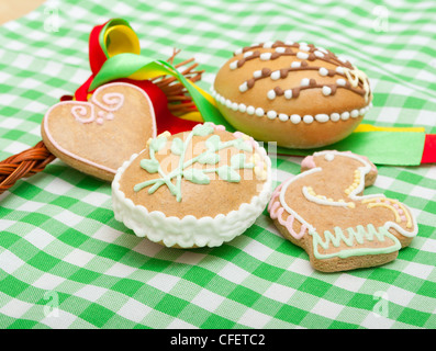 Homemade Easter Ginger Breads on Green Gingham Tablecloth Stock Photo