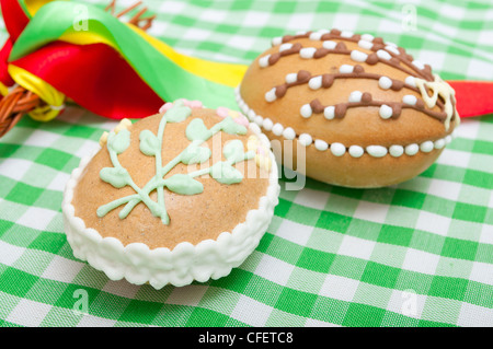 Homemade Easter Ginger Breads on Green Gingham Tablecloth Stock Photo