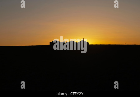 nomadic gers at sunrise in the Gobi Desert of Mongolia Stock Photo