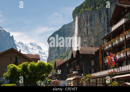 Staubbach Falls in Lauterbrunnen, Jungfrau Region, Switzerland, Europe Stock Photo