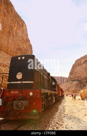 Red Lizard (Lezard Rouge) train, Selja Gorge, Metlaoui, Tunisia, North Africa, Africa Stock Photo