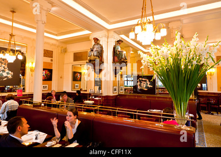 Interior of Les Deux Magots Cafe, Saint-Germain-des-Pres, Left Bank, Paris, France, Europe Stock Photo