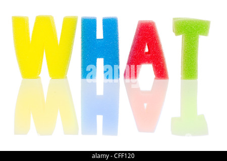 What spelled out in coloured sponge letters Stock Photo
