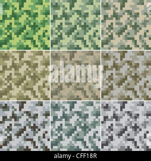 Illustration of digital camouflage #2 seamless patterns. Stock Photo