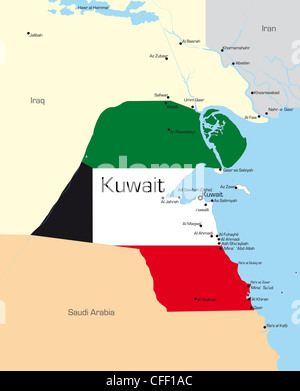 Abstract vector color map of Kuwait country colored by national flag Stock Photo
