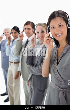 Call centre with smiling people Stock Photo