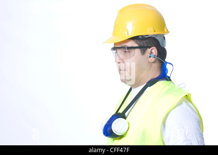 technician wearing safety uniform on white background Stock Photo