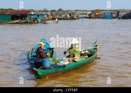 Floating Vietnamese village, Lake Tonle Sap, UNESCO Biosphere Reserve, Cambodia, Indochina, Southeast Asia, Asia Stock Photo