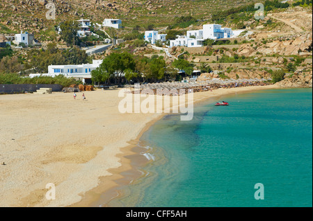 Super Paradise beach, Chora, Mykonos Town, Mykonos Island, Cyclades, Greek Islands, Greece, Europe Stock Photo