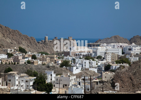 Overhead of Old Muscat, Muscat, Masqat, Oman, Arabian Peninsula Stock Photo