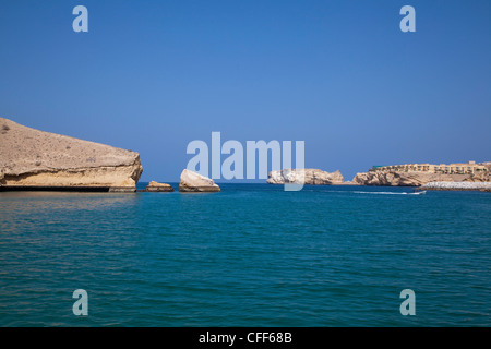 Bay and rocks near Oman Dive Centre, Muscat, Masqat, Oman, Arabian Peninsula Stock Photo