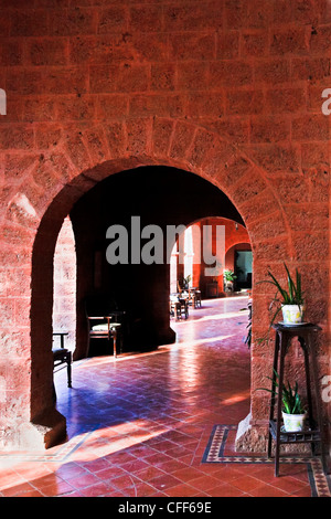 Portrait of architectural detail of early 20th century architecture from the British Raj in India. Red brick arches Stock Photo
