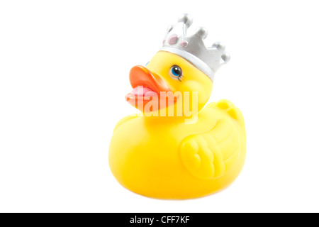 Yellow rubber king duck isolated over white