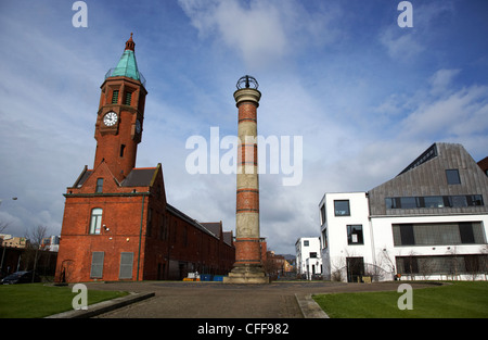 restored clock tower and funnel at the gasworks site Belfast Northern Ireland UK Stock Photo