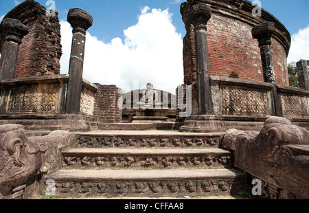 The Vatadage circular relic house a stone carved building at the ancient city of Polonnaruwa Sri Lanka Stock Photo