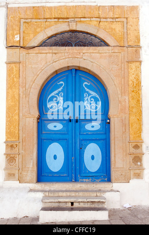 Sidi Bou Said. Tunisia. View of ornate arched blue door with unique motifs in the cliff top village of Sidi Bou Said. The Stock Photo