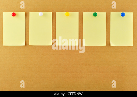 Blank sticky notes pinned on cardboard Stock Photo