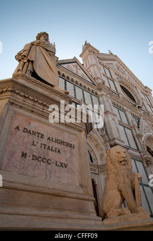 Monument Dante Alighieri in front of church Santa Croce, Florence, Tuscany, Italy, Europe Stock Photo