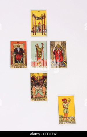 A tarot reading using 6 cards. Stock Photo