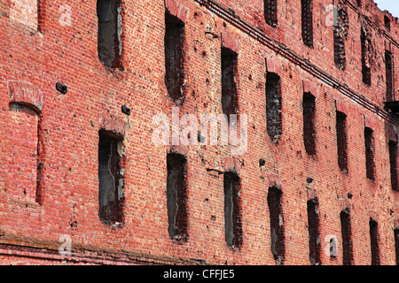 Old abandoned brick building close-up. Stock Photo