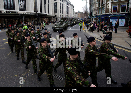 Territorial Army (TA) soldiers from The Royal Yeomanry Regiment march through the streets of Kensington Army parade in London Stock Photo