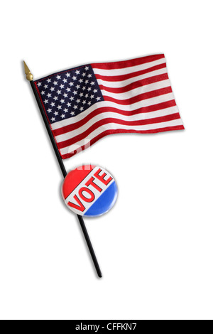 American flag and VOTE button cut out on white background Stock Photo
