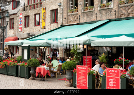 Tourist Street Cafe Brugge Bruge Belgium Europe EU Stock Photo