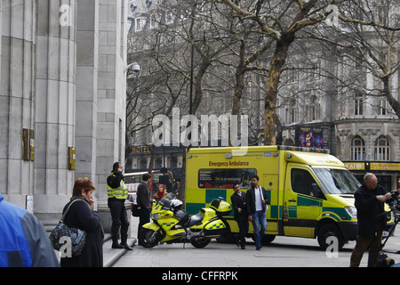 ambulance outside BBC Bush House, Aldwych, London, England, UK WC2 Stock Photo