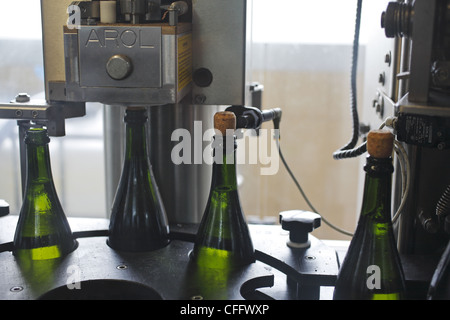 Wine bottling process, Montlouis, France Stock Photo