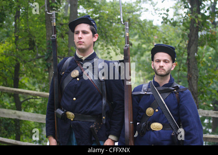 Civil War re-enactors as Union soldiers at Dutch Gap in Chester, Virginia. The American Civil war lasted from 1861-1865. Stock Photo
