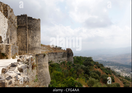 Qalaat Marqab. Syria. Partial view of the donjon the great central tower along the south west side of the crusaders castle. The Stock Photo