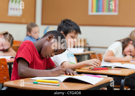 Side view of focused working student Stock Photo