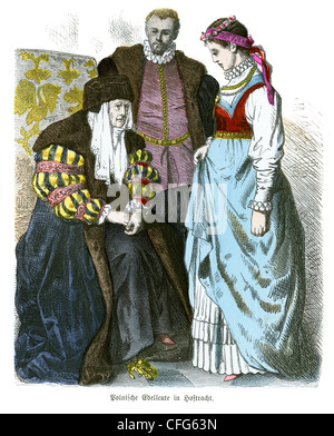 Polish noble people in court dress from the 16th century Stock Photo