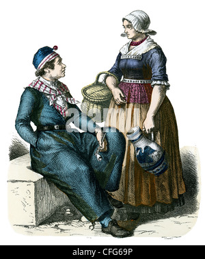 A couple in the traditional costume of Dutch Fisher Folk of the 19th Century Stock Photo