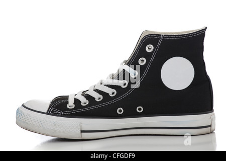 one black and one white converse