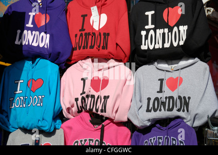 ‘ I love London Sweatshirts ‘ on a London souvenir stall Stock Photo
