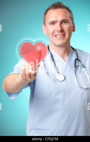 Medicine doctor with futuristic holographic heart interface Stock Photo