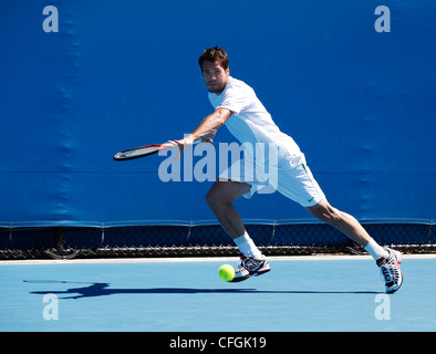 Tommy Haas (GER) in action at the Australian Open 2012, ITF Grand Slam Tennis Tournament, Melbourne Park,Australia. Stock Photo