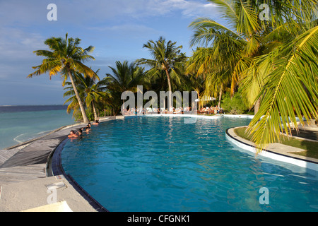 Swimming pool at Filitheyo island, Maldives Stock Photo