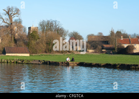 The village of Fen Ditton from across the river Cam. Cambridgeshire, England. Stock Photo