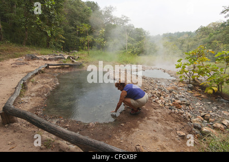 Elk208-4230 Thailand, Pai, Tha Pai hot springs with model released woman Stock Photo