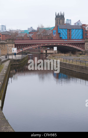 River Aire at Crown Point Bridge, looking towards Leeds parish church Stock Photo